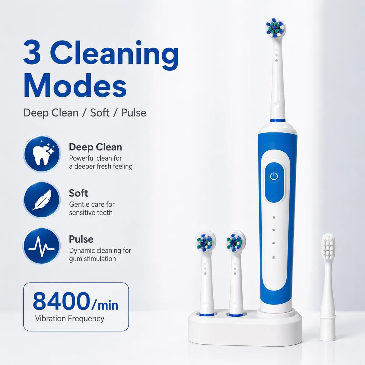Rotary Electric Toothbrush for Adults 3 Modes IPX7 Waterproof — image 2