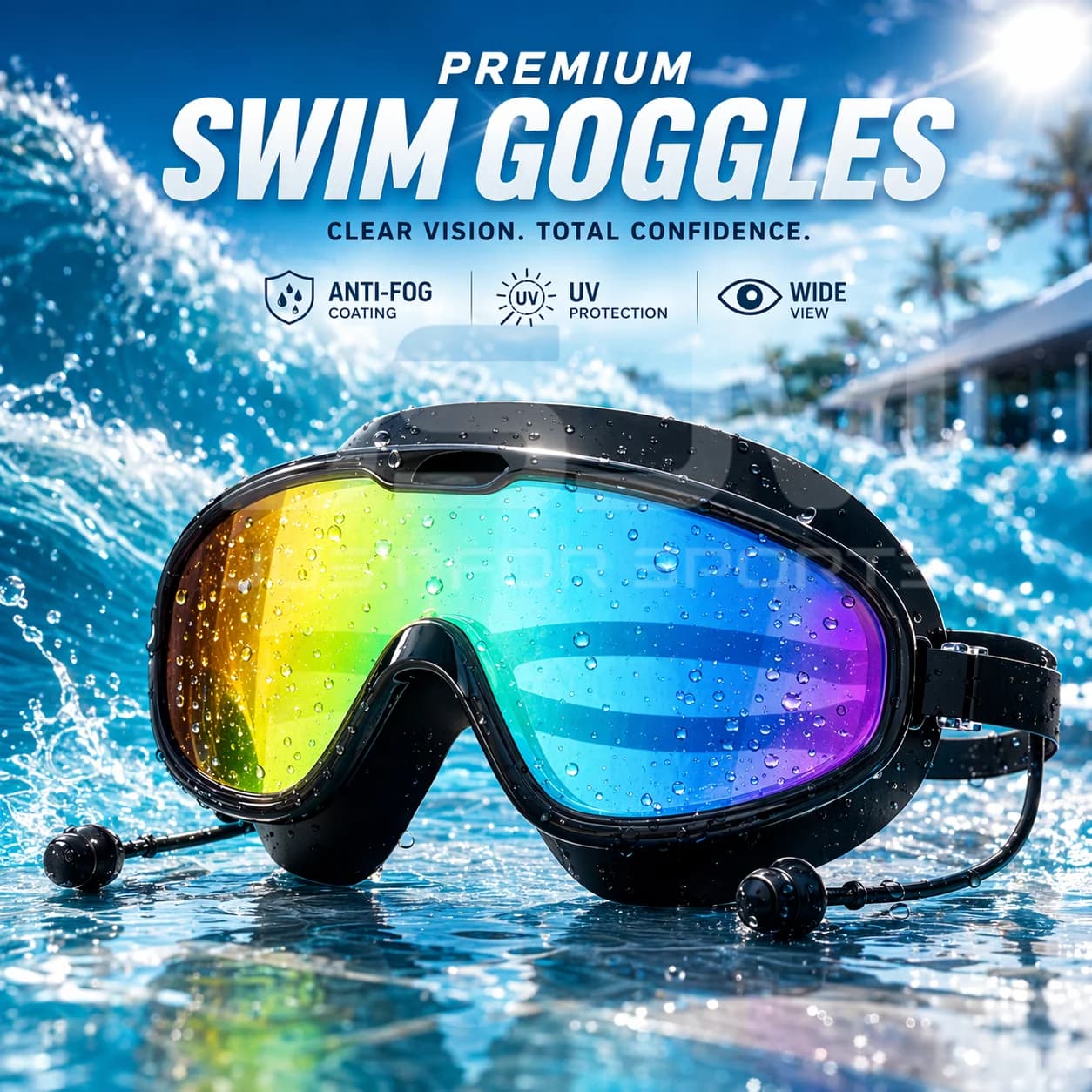 Adult Swimming Goggles Professional HD Wide View Anti-Fog UV Protection — image 9