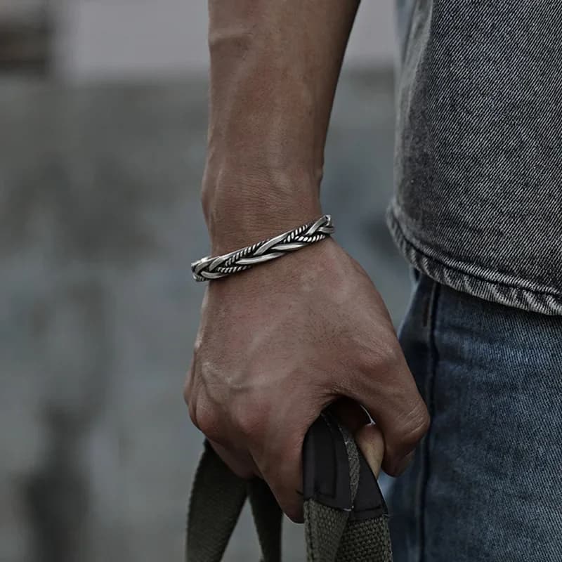 925 Sterling Silver Twisted Woven Bracelet Bangle Handmade New Hot korean man UK — image 3
