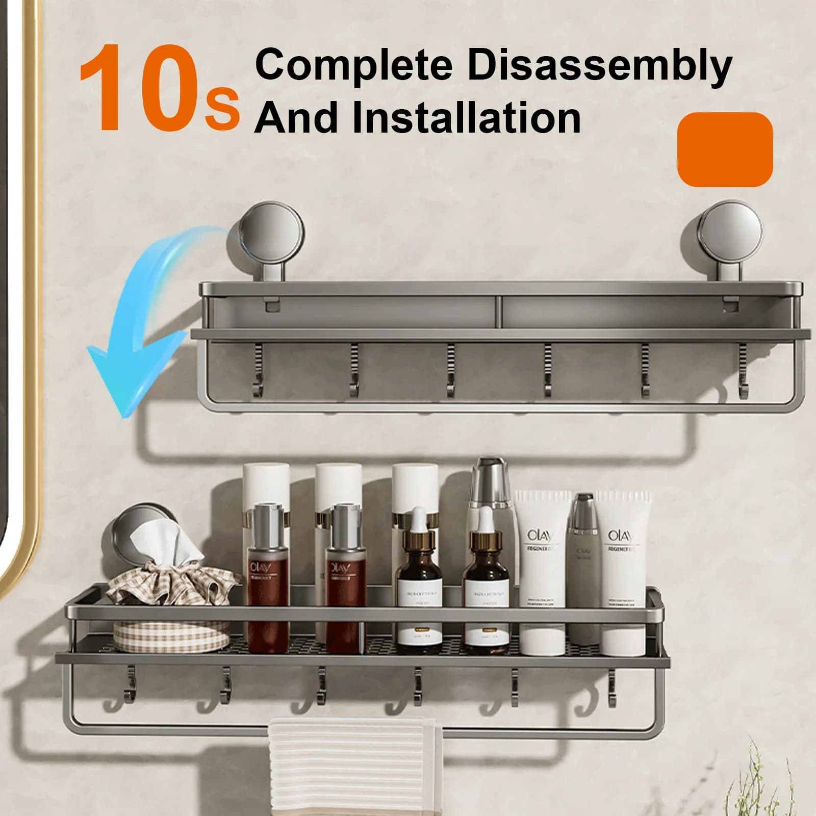 No-Drill Bathroom Suction Cup Shelf Storage Rack Wall Hanging — image 2