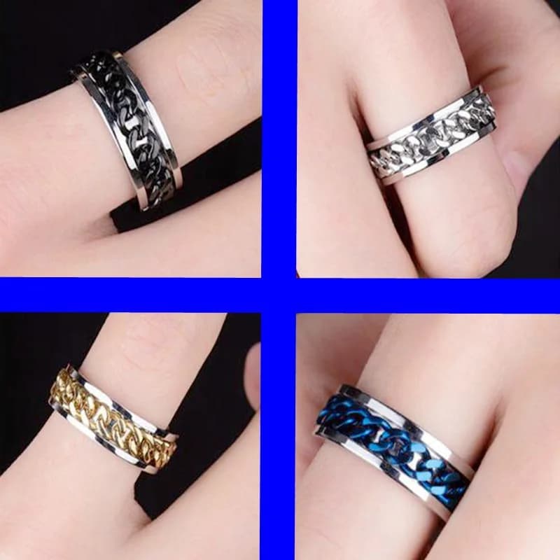 Rotating Stainless Steel Spinner Ring Anti-Anxiety Fidget Punk Couple Ring — image 6