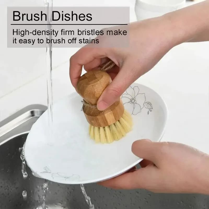 2 Pcs Wooden Dish Brush Kitchen Cleaning Brush Natural Sisal Coconut — image 5