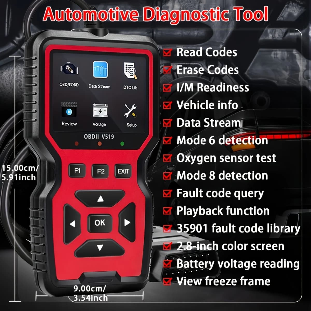 OBD2 Scanner Diagnostic Tool Car Code Reader Battery Voltage Tester V519 UK — image 2