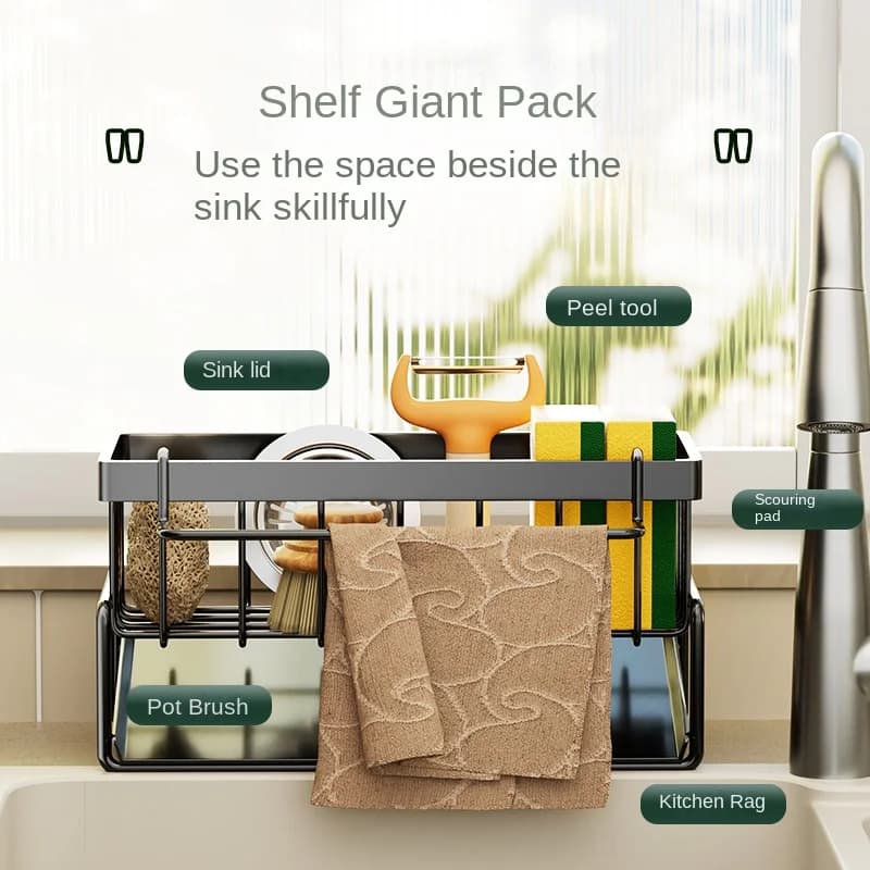 Stainless Steel Kitchen Sink Drainage Rack Sponge Holder Storage Shelf — image 4