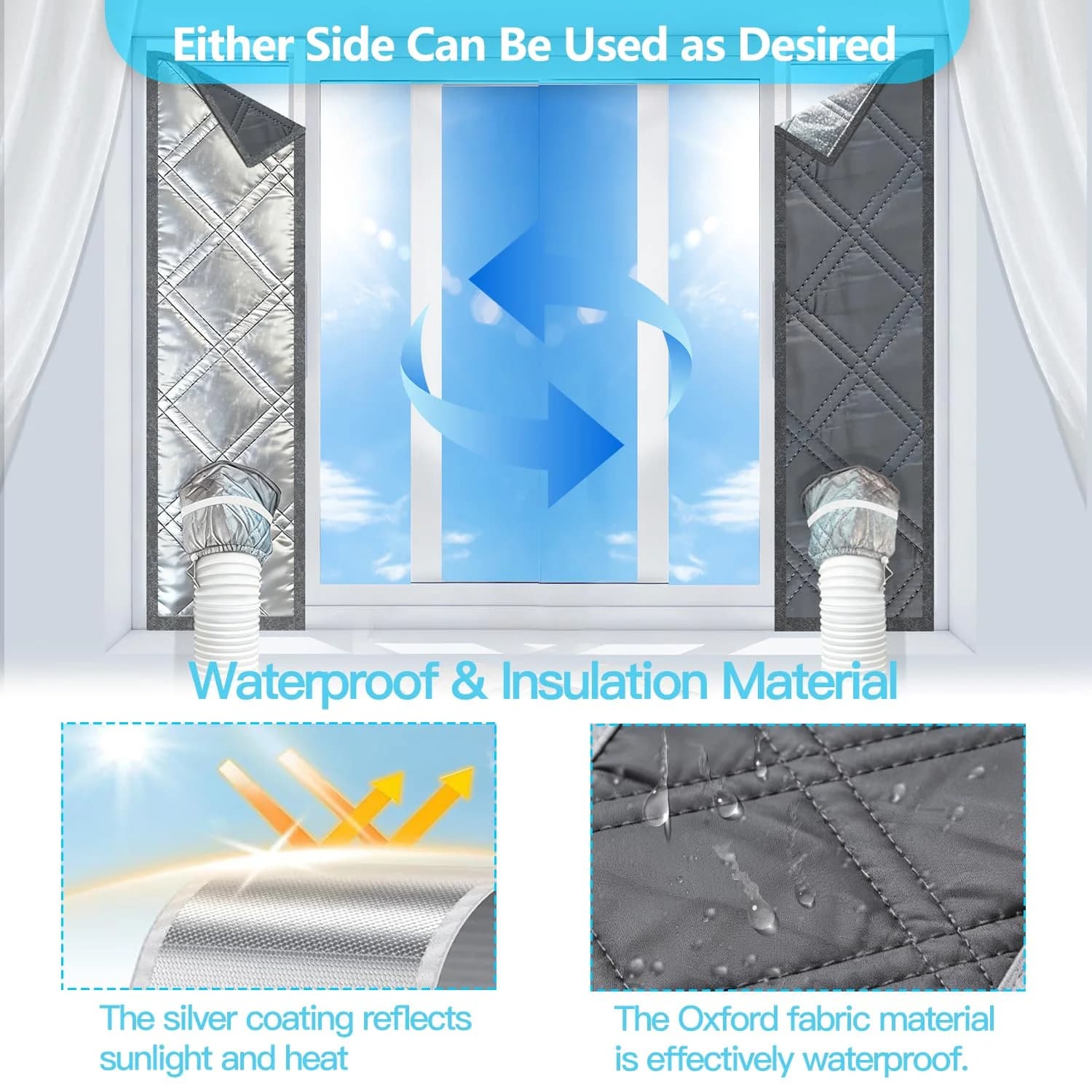 Padded Portable AC Window Seal Kit Silver Coated Vent Cloth Sliding for Air Conditioner — image 5