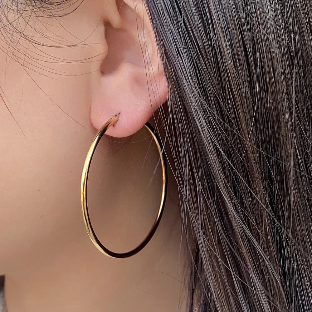 2 Pcs Stainless Steel Round Hoop Earrings Huggie Gold Silver Punk Women Men — image 2