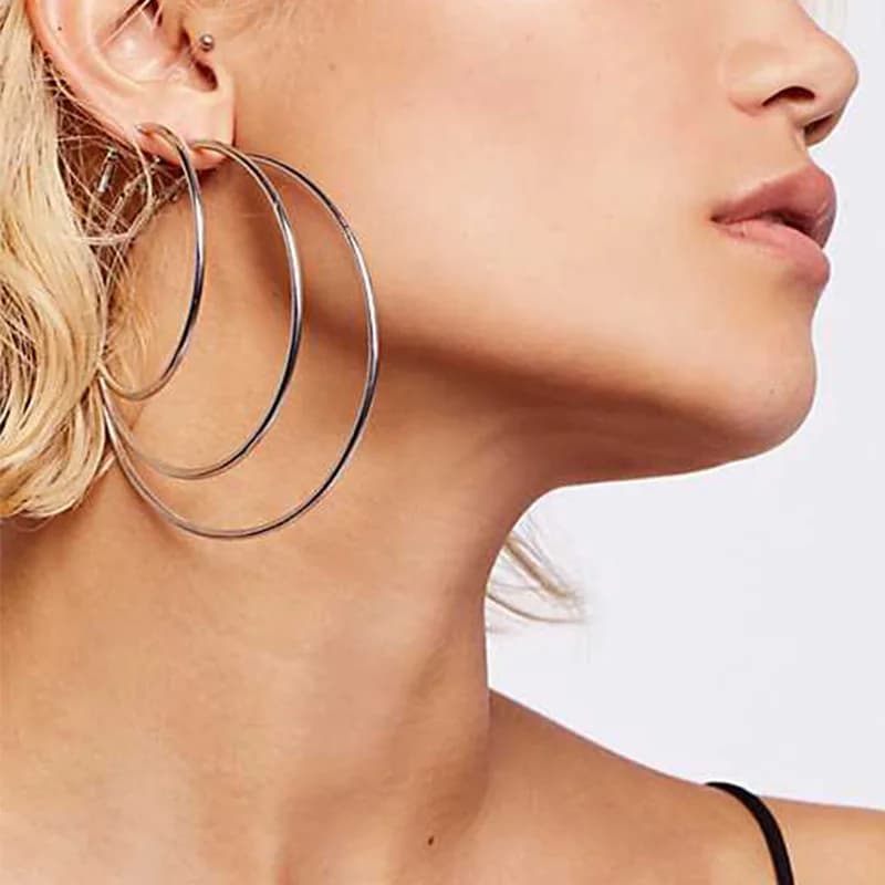 2 Pcs Stainless Steel Round Hoop Earrings Huggie Gold Silver Punk Women Men — image 3