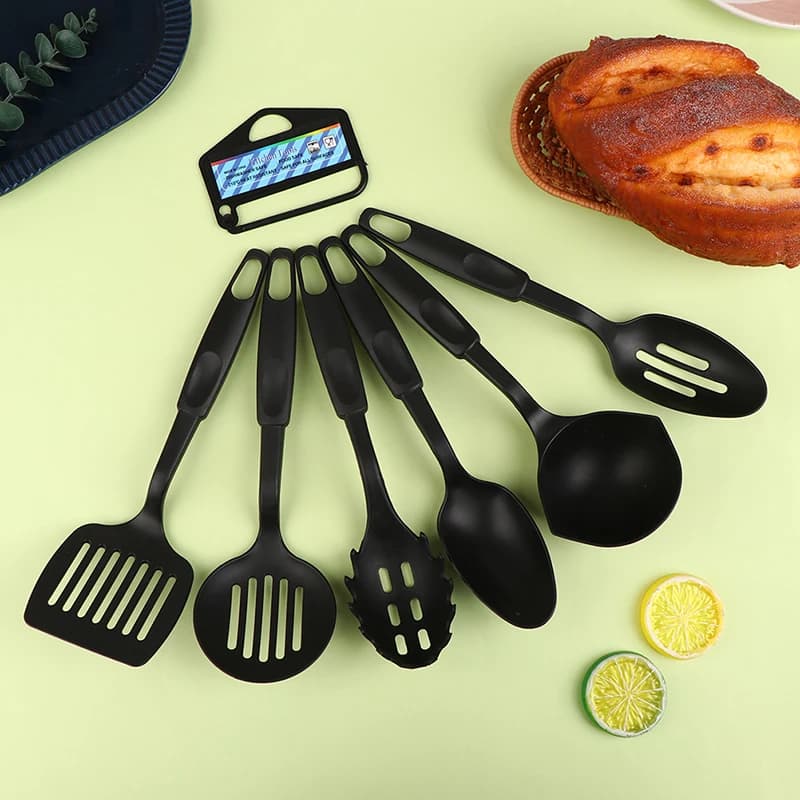 6 Pcs Nylon Multifunction Black Shovel Spoon Soup Ladle Spatula Set Non Stick — image 6