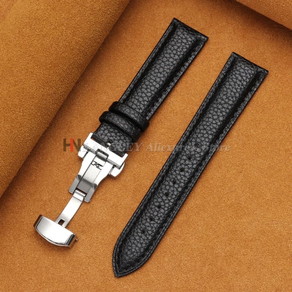 Calfskin Watch Band Leather Strap Butterfly Buckle 12-24mm New Litchi Grain New — image 8