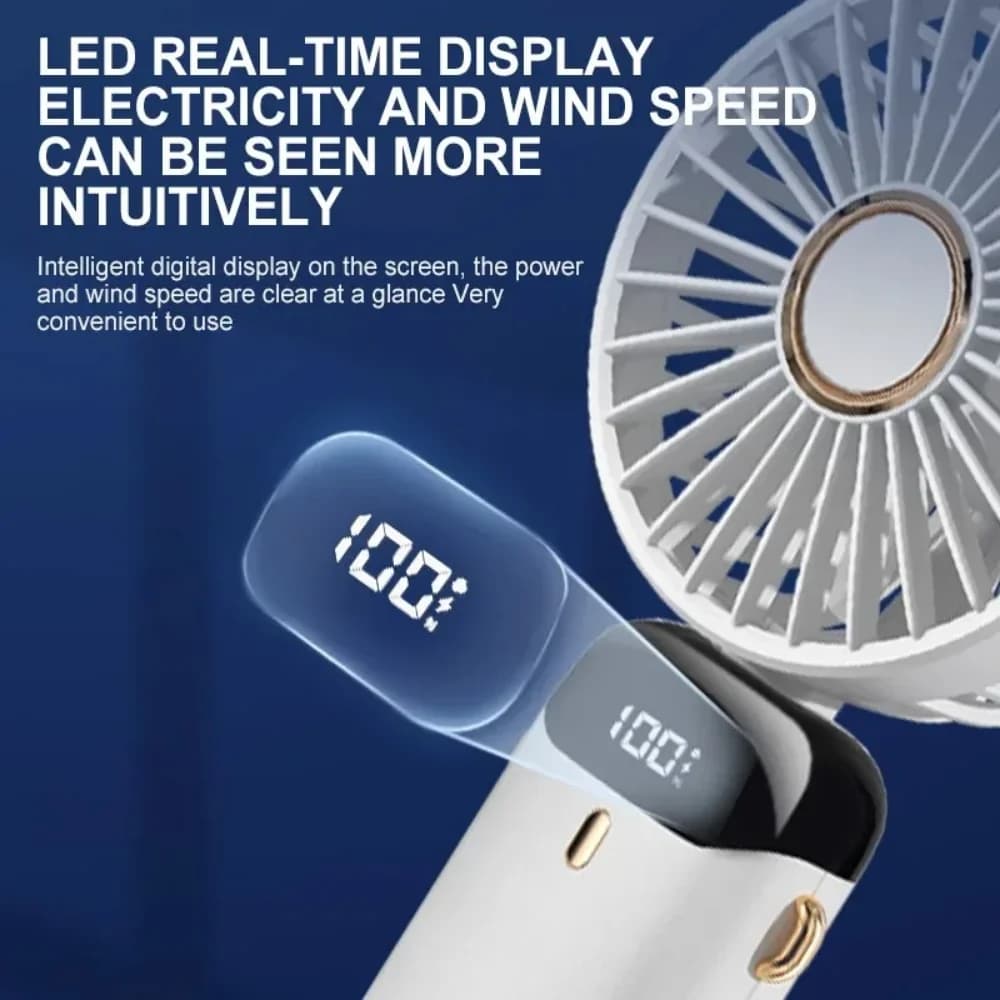 Handheld USB Mini Fan Rechargeable Foldable Portable Fan with Digital Display — image 4