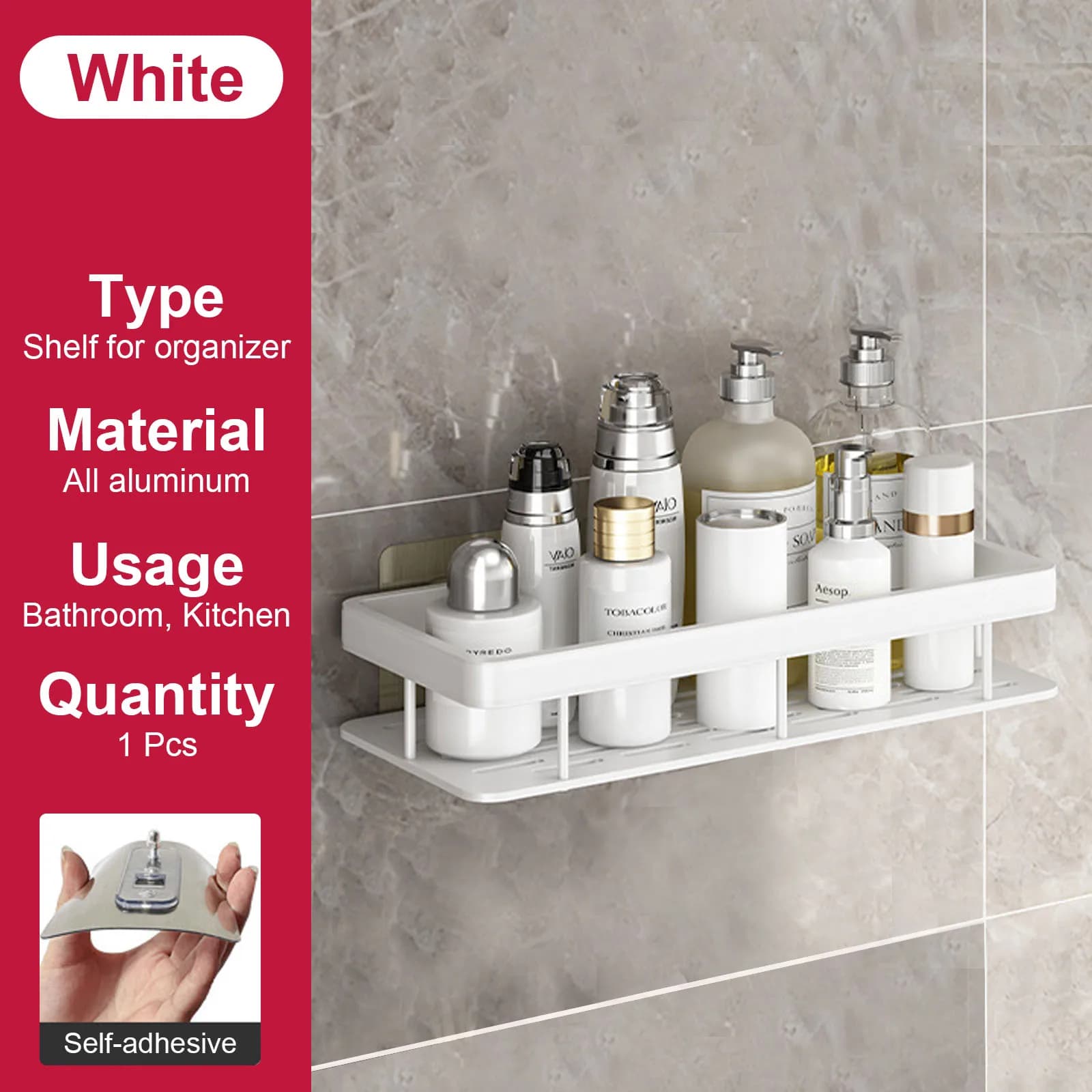 No Drill Shower Corner Shelf Wall Mounted Bathroom Rack for Shampoo Storage — image 21