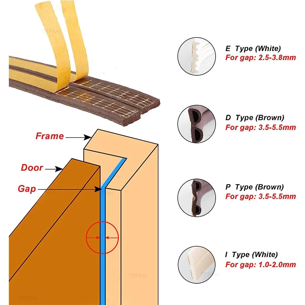 10m Self-Adhesive Door Window Seal Strip Acoustic Foam Weatherstrip — image 4