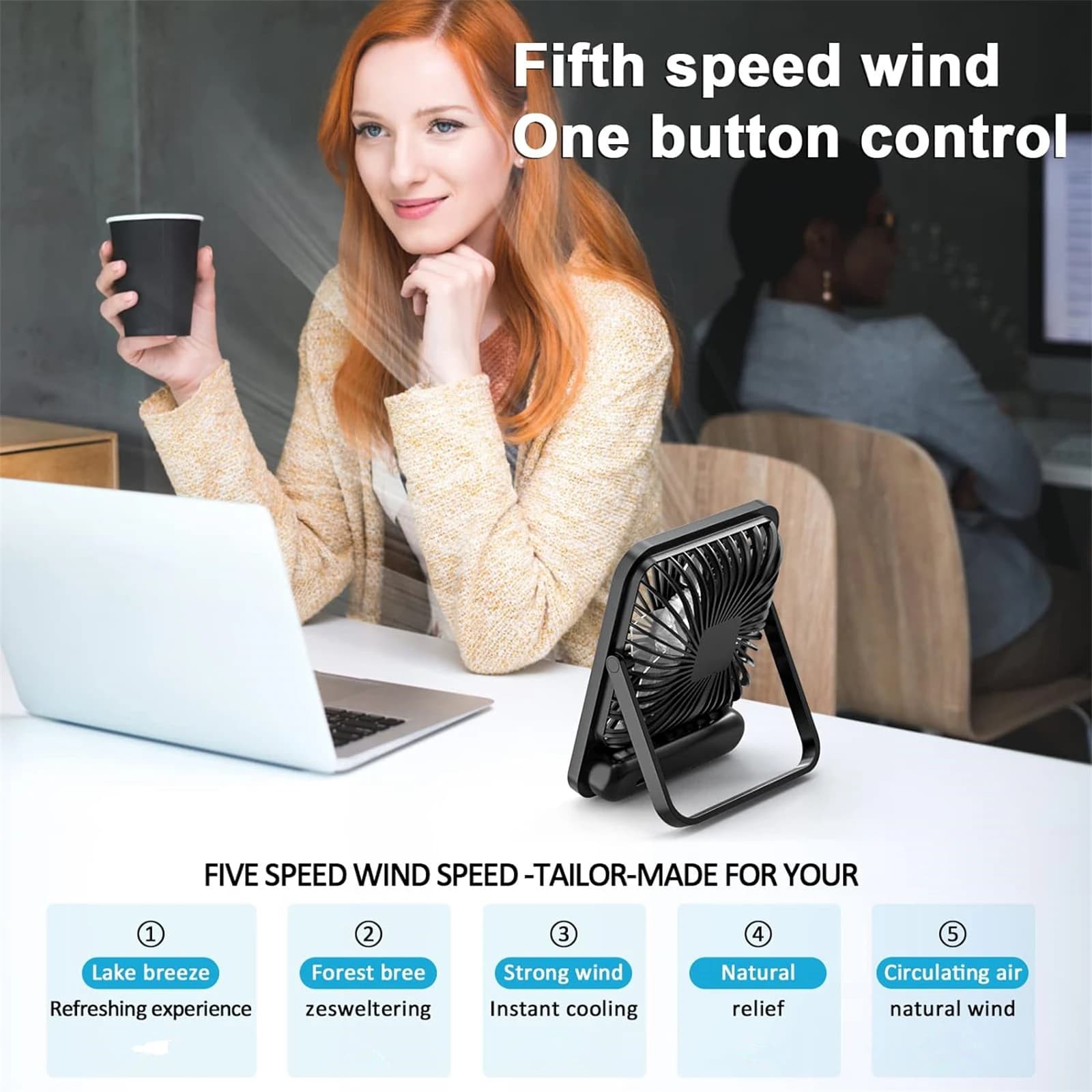 Portable USB Rechargeable Desk Fan 180° Tilt Foldable Personal Cooling Fan — image 5