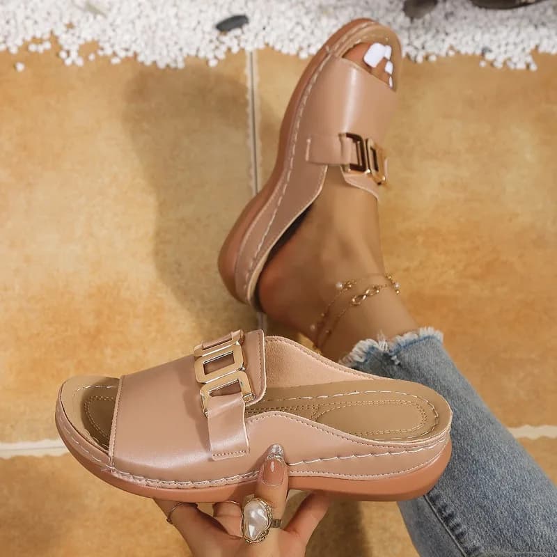 Women's Platform Slippers Metallic Open Heel Sandals Summer Beach — image 12