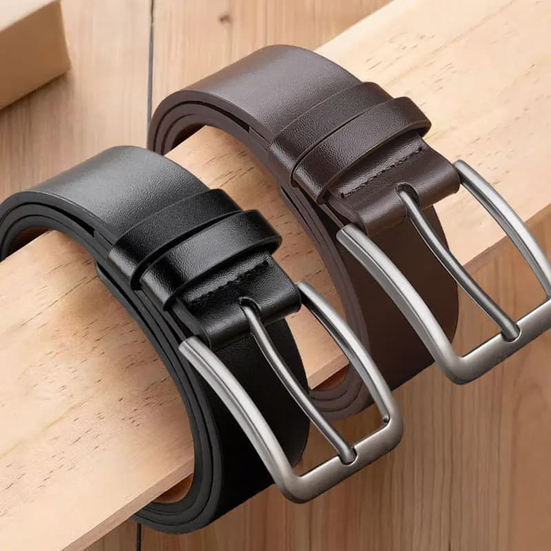 Men's Alloy Square Pin Buckle Belt PU Leather Jeans Business Leisure Belts — image 2