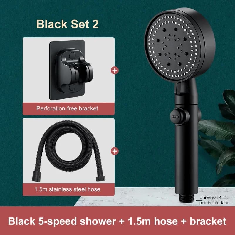 High Pressure Shower Head Set 5 Modes Water Saving with One-Touch Stop — image 9