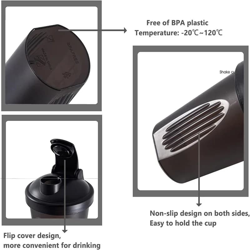 400ml Protein Shaker Bottle with Stainless Ball BPA Free Leakproof Plastic — image 4