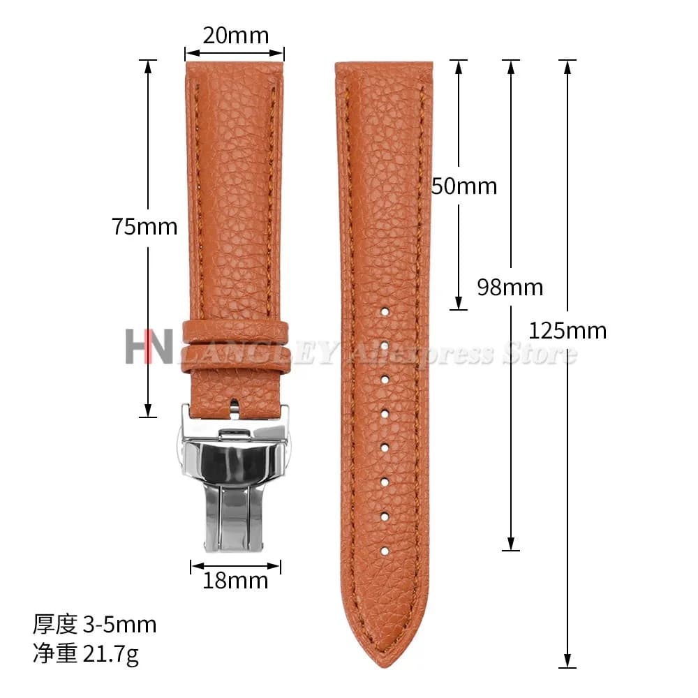 Calfskin Watch Band Leather Strap Butterfly Buckle 12-24mm New Litchi Grain New — image 6