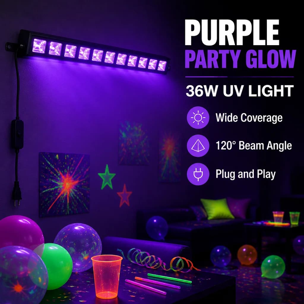 36W UV LED Blacklight Strip UK 3 Pin Plug Glow Party Decor New with Play Bar for — image 4