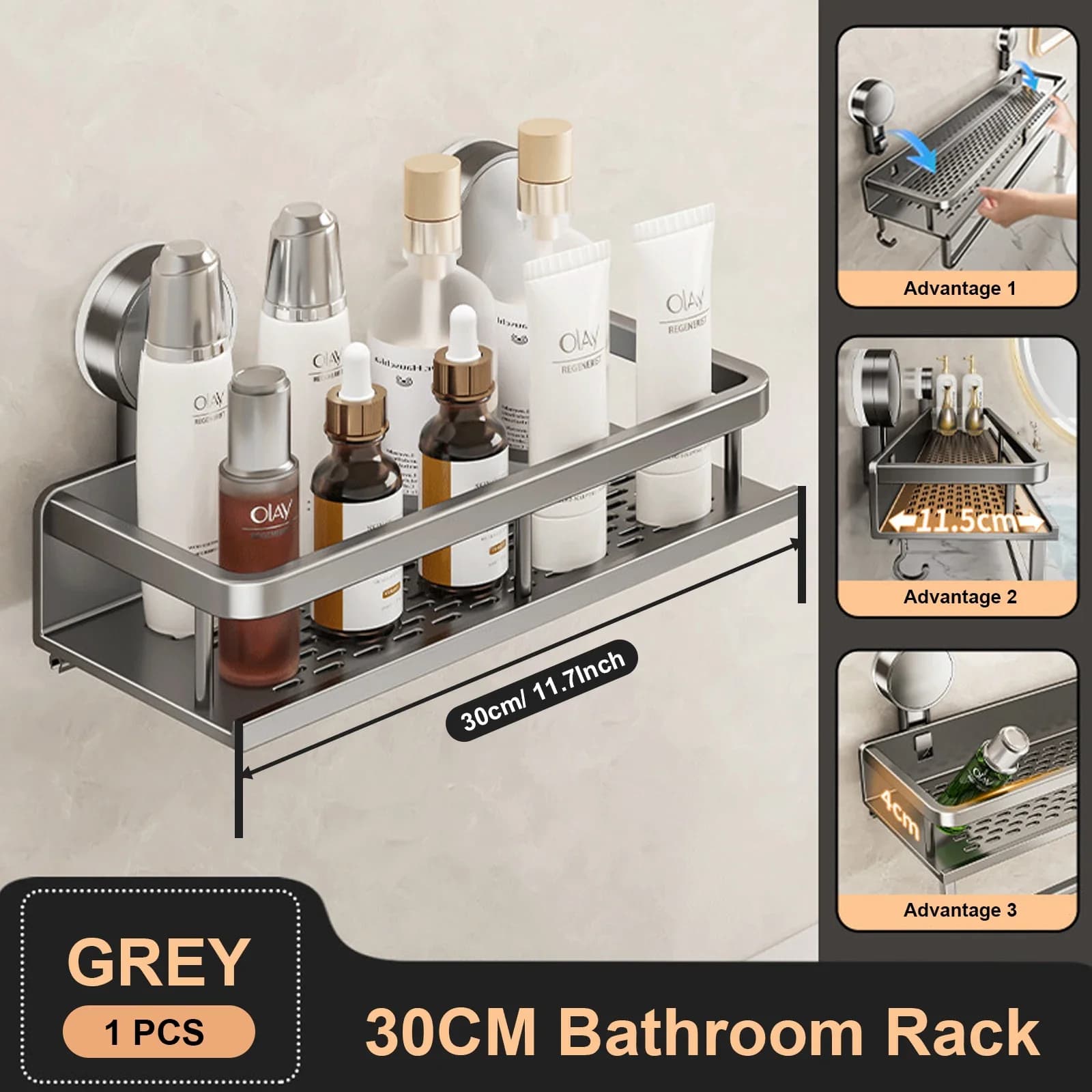 No-Drill Bathroom Suction Cup Shelf Storage Rack Wall Hanging — image 9