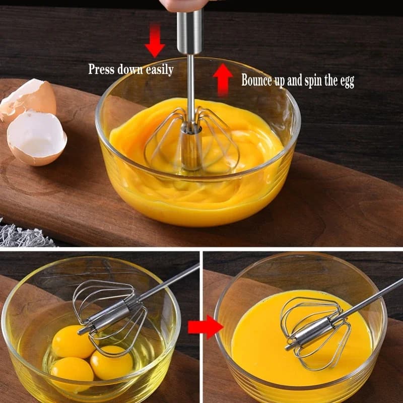 Stainless Steel Egg Beater Manual Whisk Mixer Hand Pressure Kitchen Tool — image 3