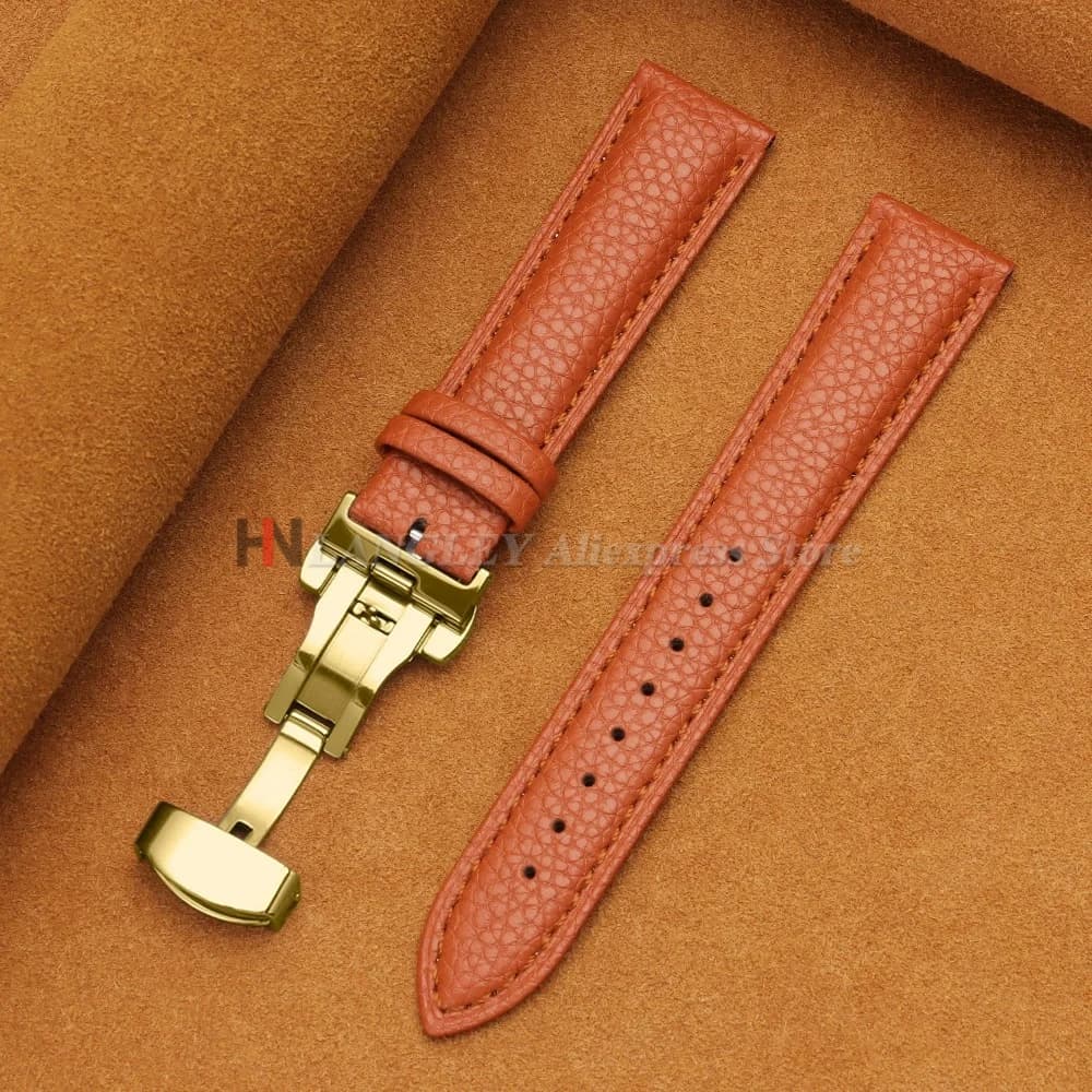 Calfskin Watch Band Leather Strap Butterfly Buckle 12-24mm New Litchi Grain New — image 15