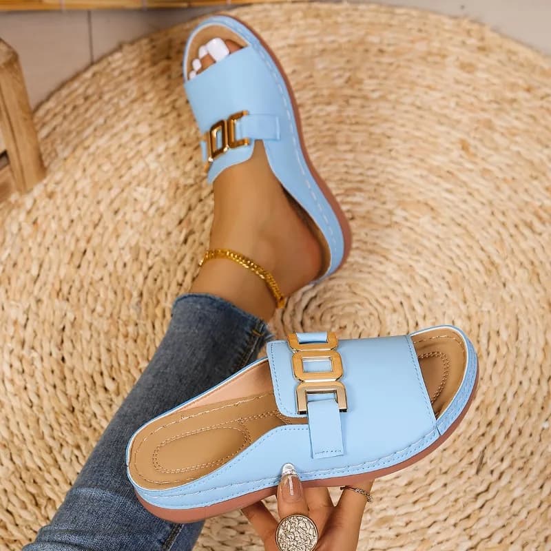 Women's Platform Slippers Metallic Open Heel Sandals Summer Beach — image 17