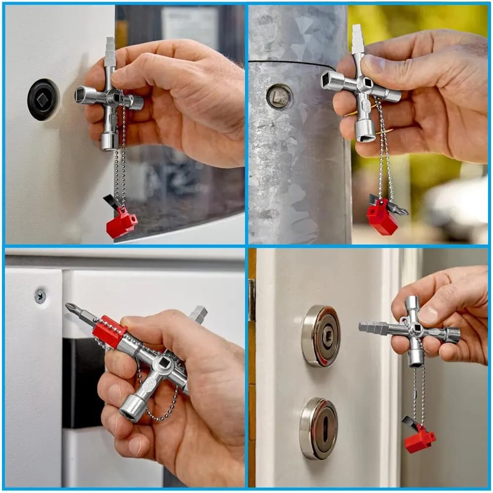 4-in-1 Silver Key Wrench Screwdriver Tool Set for Electrical Cabinet Elevator — image 5