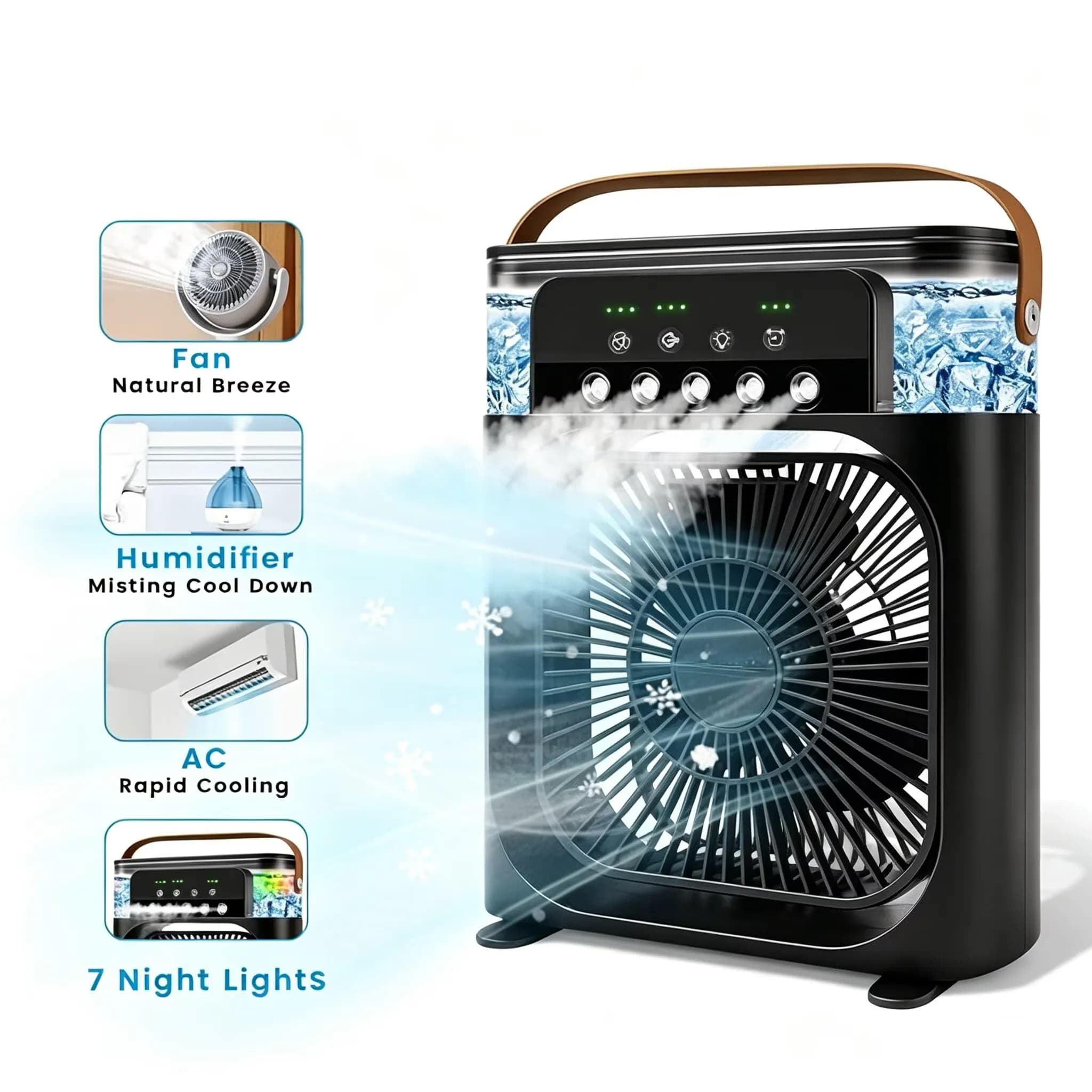 Portable Air Conditioner Fan Cooler Humidifier LED Light Spray Modes UK — image 5
