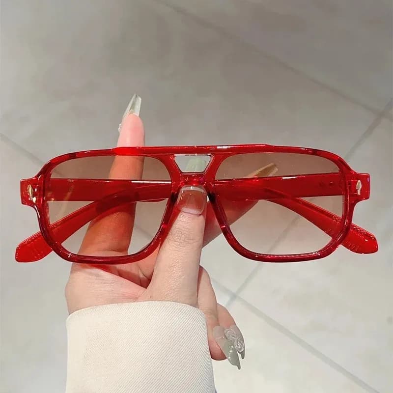 Vintage Double Bridge Square Sunglasses Fashion Rivets UV400 Ocean Lens — image 5