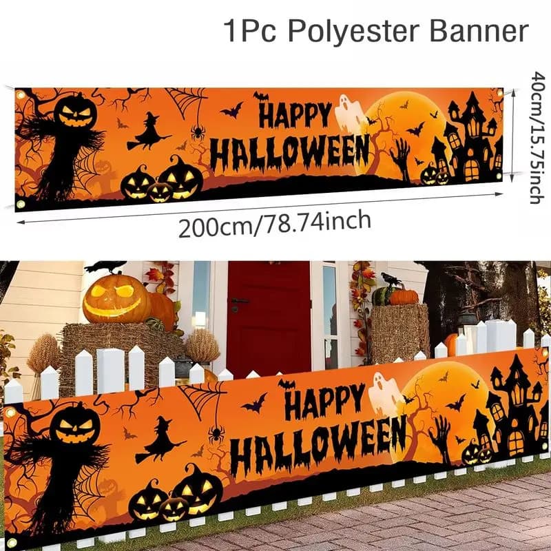 Halloween Fence Banner Pumpkin Scarecrow Ghost Outdoor Yard Decor — image 7