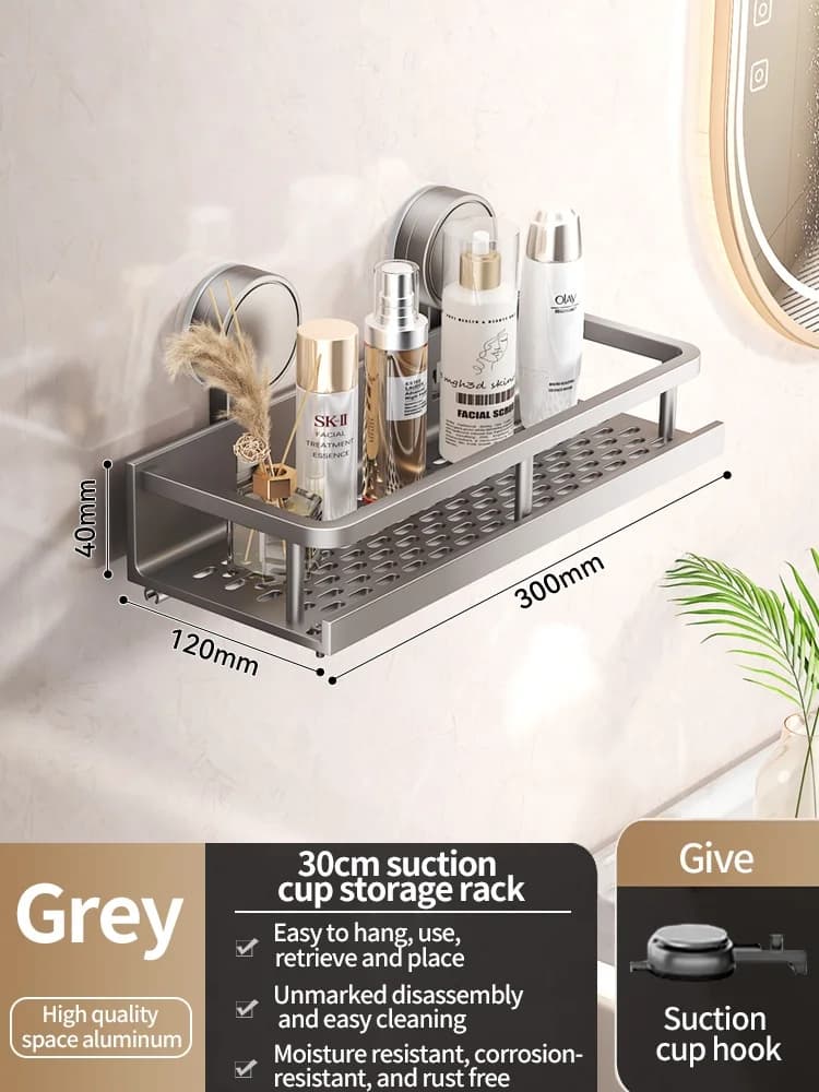 Bathroom Shelf Suction Cup Rack Aluminium No Drill Shower Toilet Storage Organiser — image 14
