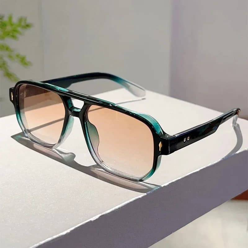Vintage Double Bridge Square Sunglasses Fashion Rivets UV400 Ocean Lens — image 8
