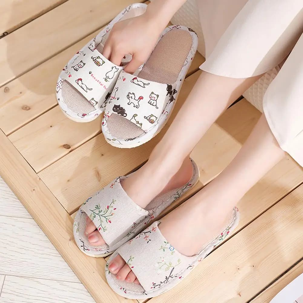 Women's Home Slippers Breathable Linen Lightweight Indoor Slip On Shoes — image 6