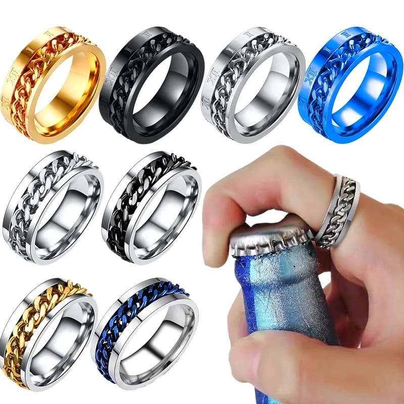 Rotating Stainless Steel Spinner Ring Anti-Anxiety Fidget Punk Couple Ring — image 4