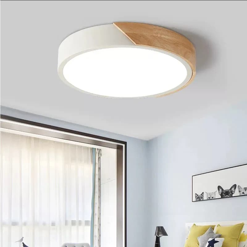 LED Ceiling Light Modern Chandelier Round Wood Fixture Living Room Bedroom — image 3