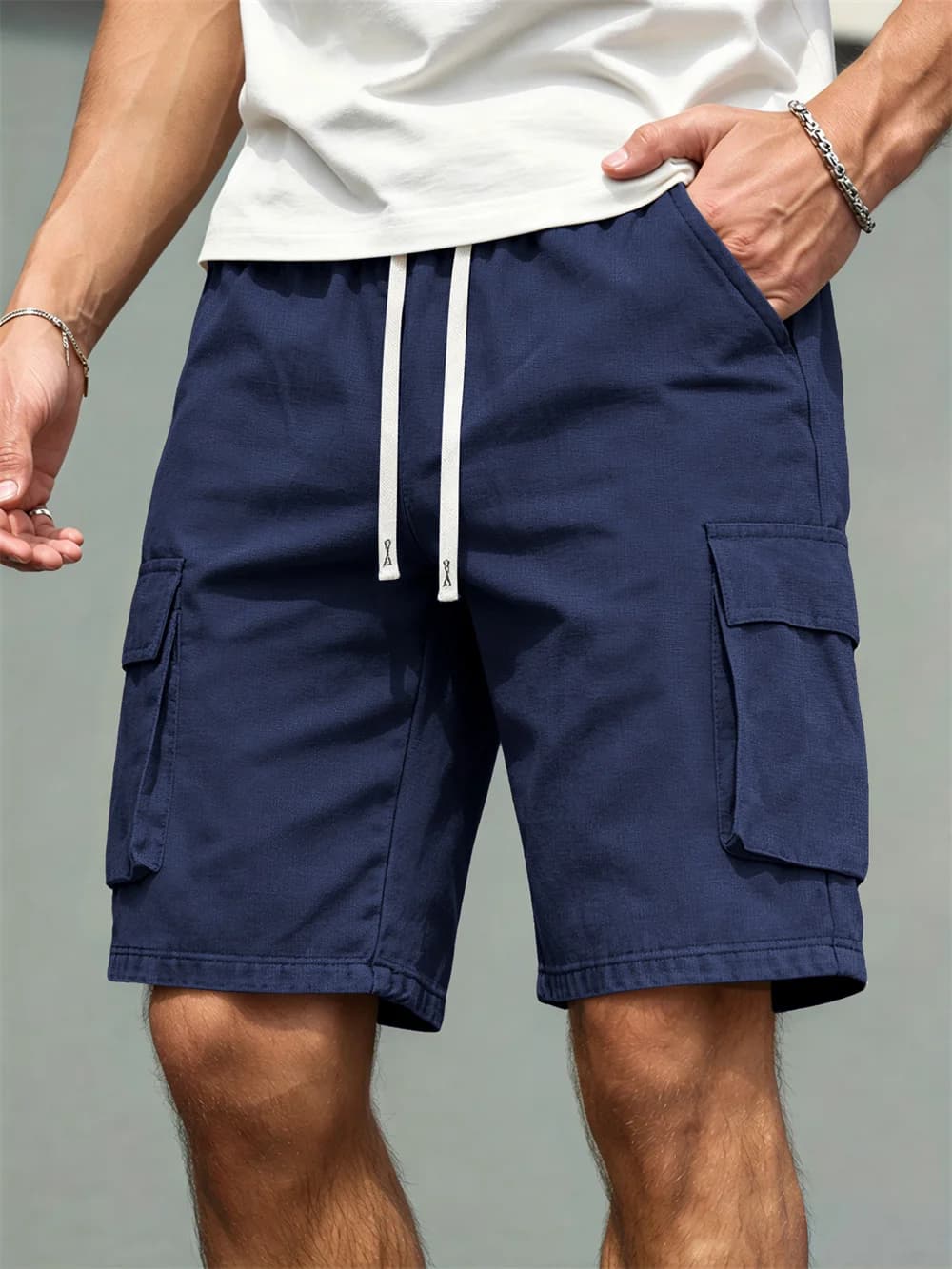Men's Linen Straight Leg Pants Casual Loose Fit Drawstring Work Trousers — image 7