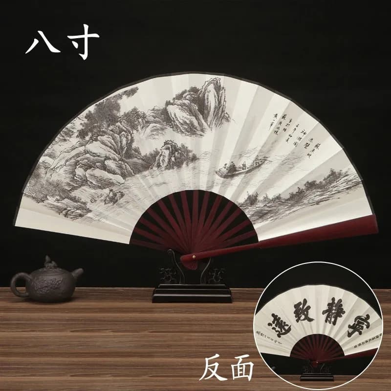 Retro Folding Silk Hand Fan Chinese Style Bamboo Handle Decorative — image 11