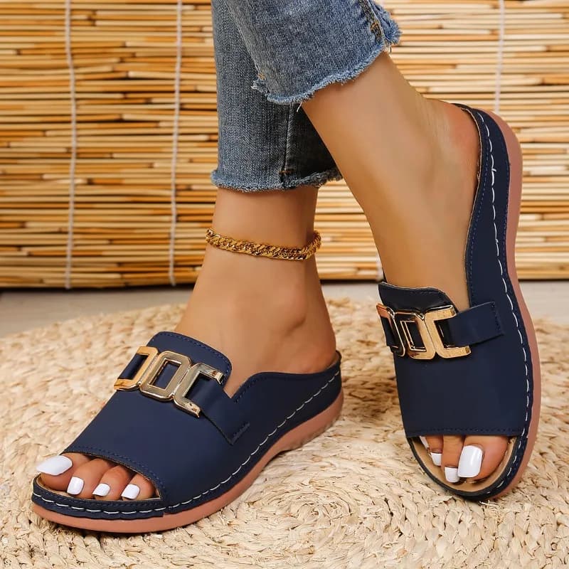 Women's Platform Slippers Metallic Open Heel Sandals Summer Beach — image 4
