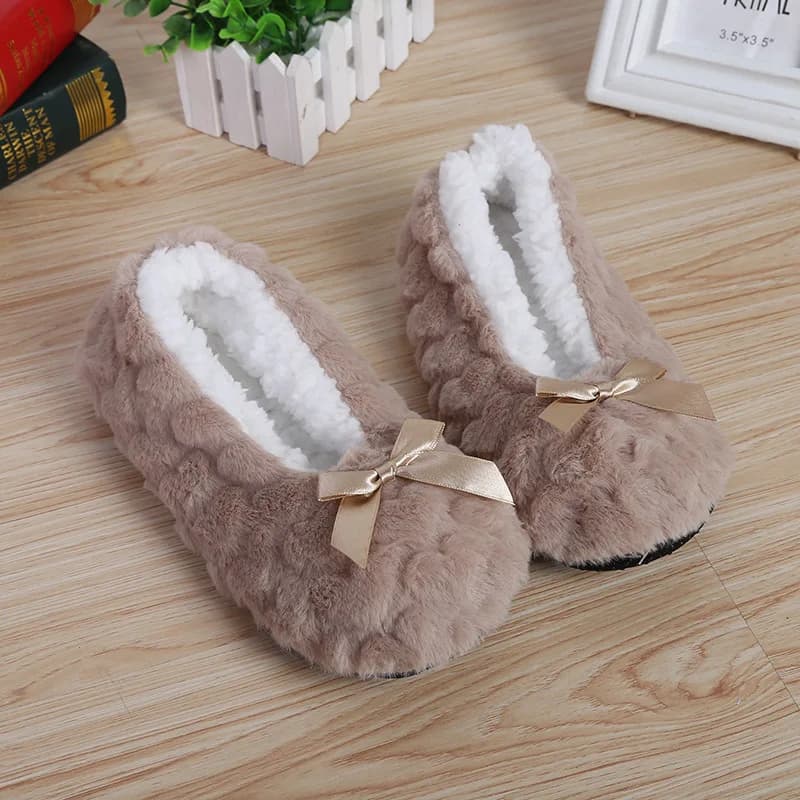 Women's Fluffy Slippers Winter Warm Plush Fur with Bow Non-Slip Indoor House Grip Sole — image 11