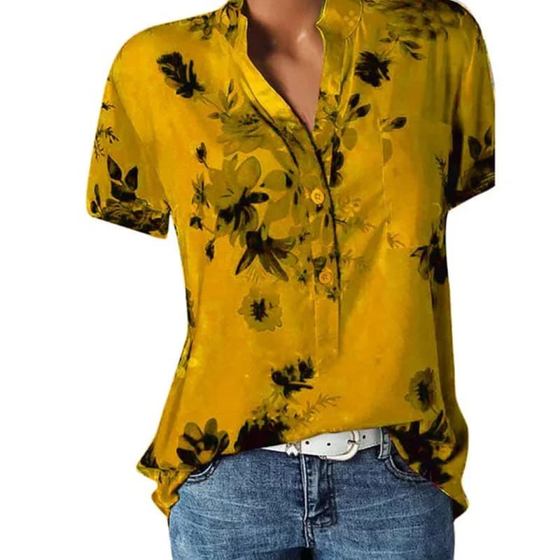 Women's Casual V-Neck Short Sleeve Blouse Shirt Loose Fit Plus Size Printing — image 13