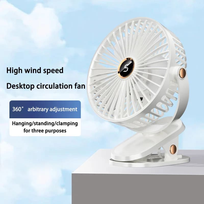 Rechargeable Clip-On Fan 8000mAh 5 Speed LED Light Portable Quiet Desktop UK — image 2