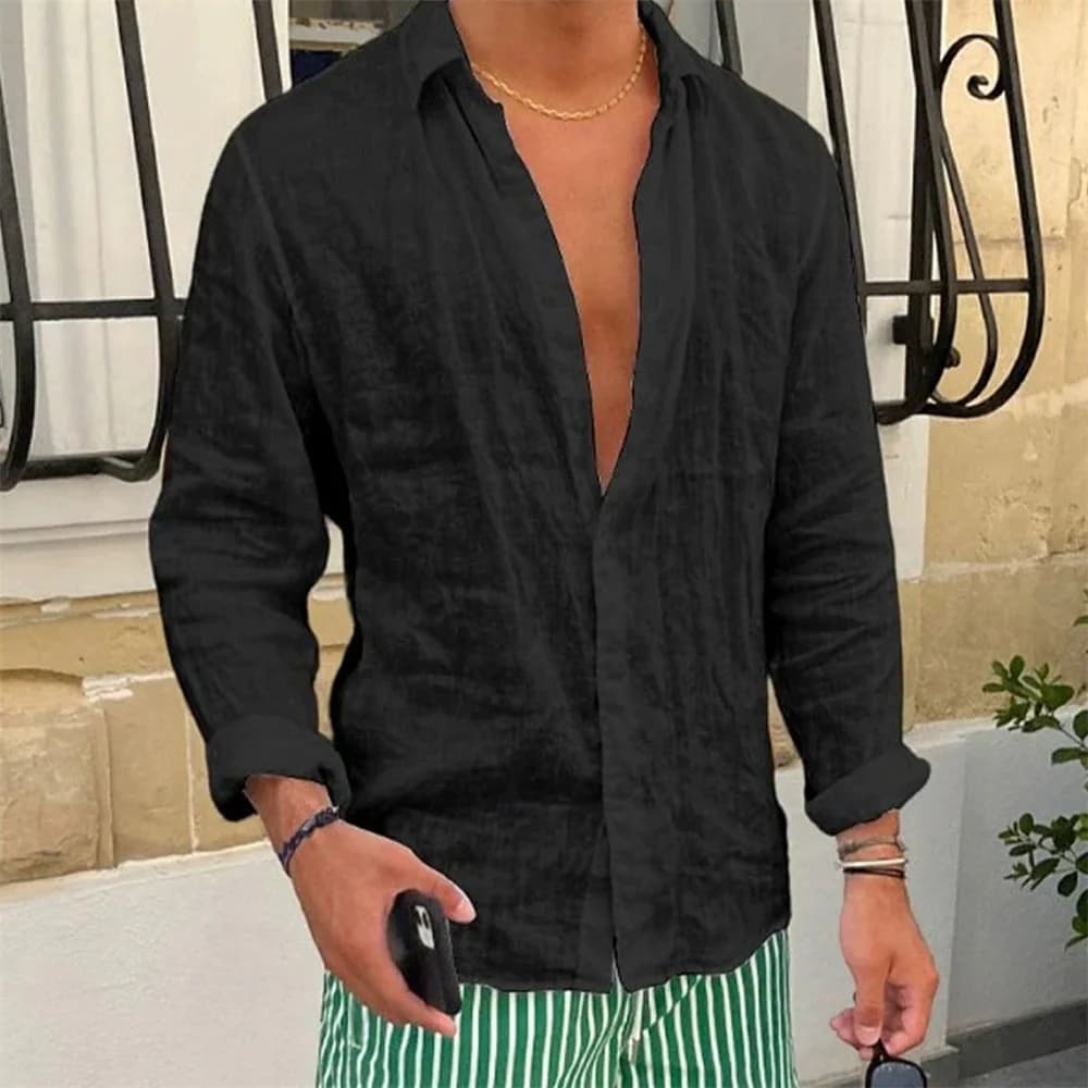 Men's Cotton Linen Shirt Long Sleeve Slim Fit Casual Button-Up Spring Top — image 5