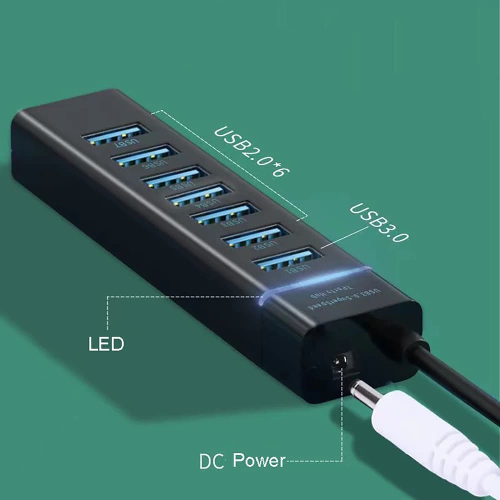 USB 3.0 2.0 Hub Cable Splitter Adapter with DC Power for Laptop Keyboard Disk — image 2