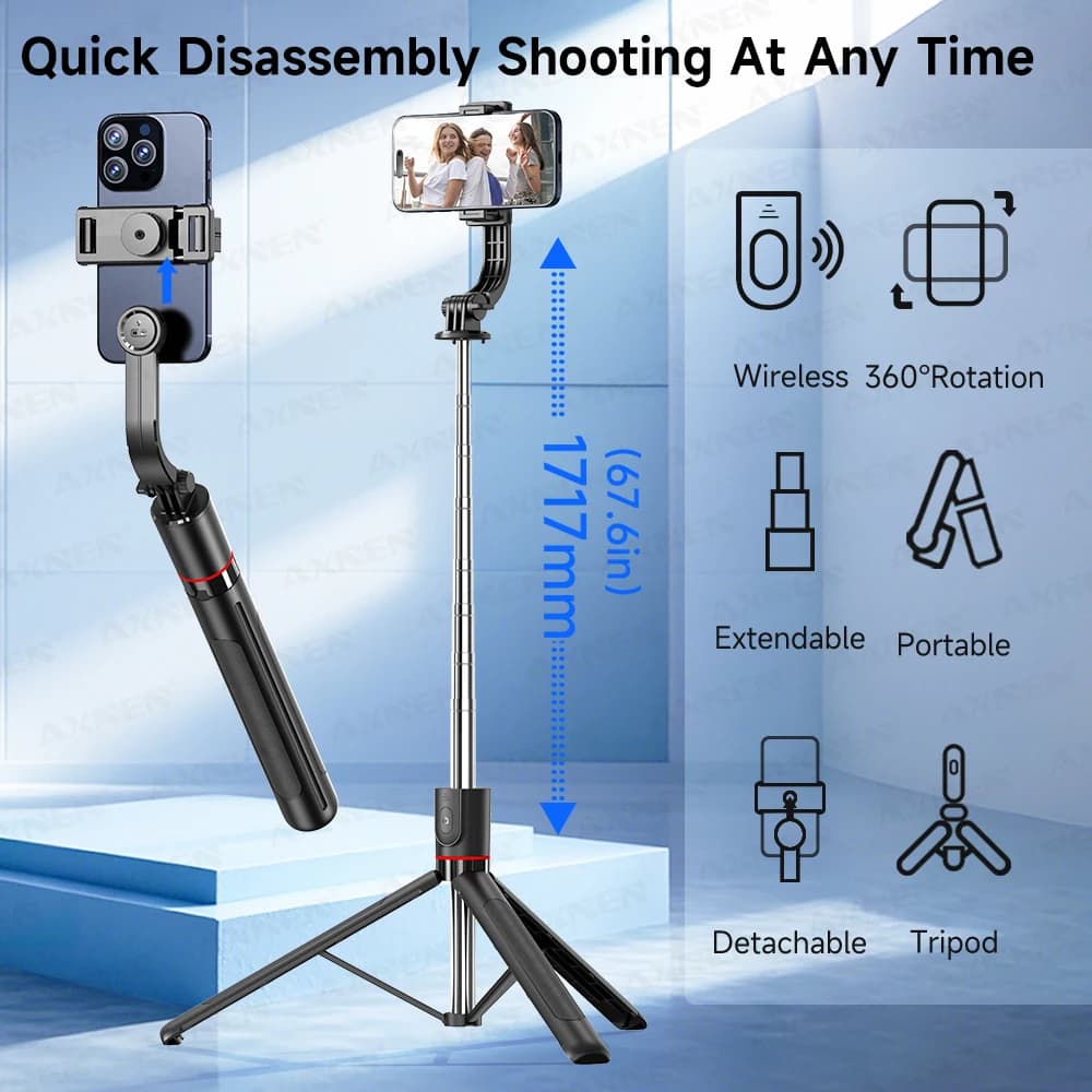 Selfie Stick Tripod Bluetooth Remote 6-Section Extendable Phone Vlog New F15 360 — image 2