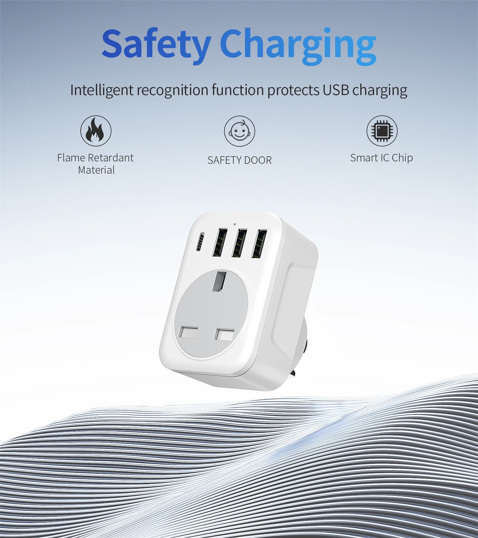 Travel Plug Adapter UK To US Multi Socket 4 USB Switched Extension New Mscien UK — image 6