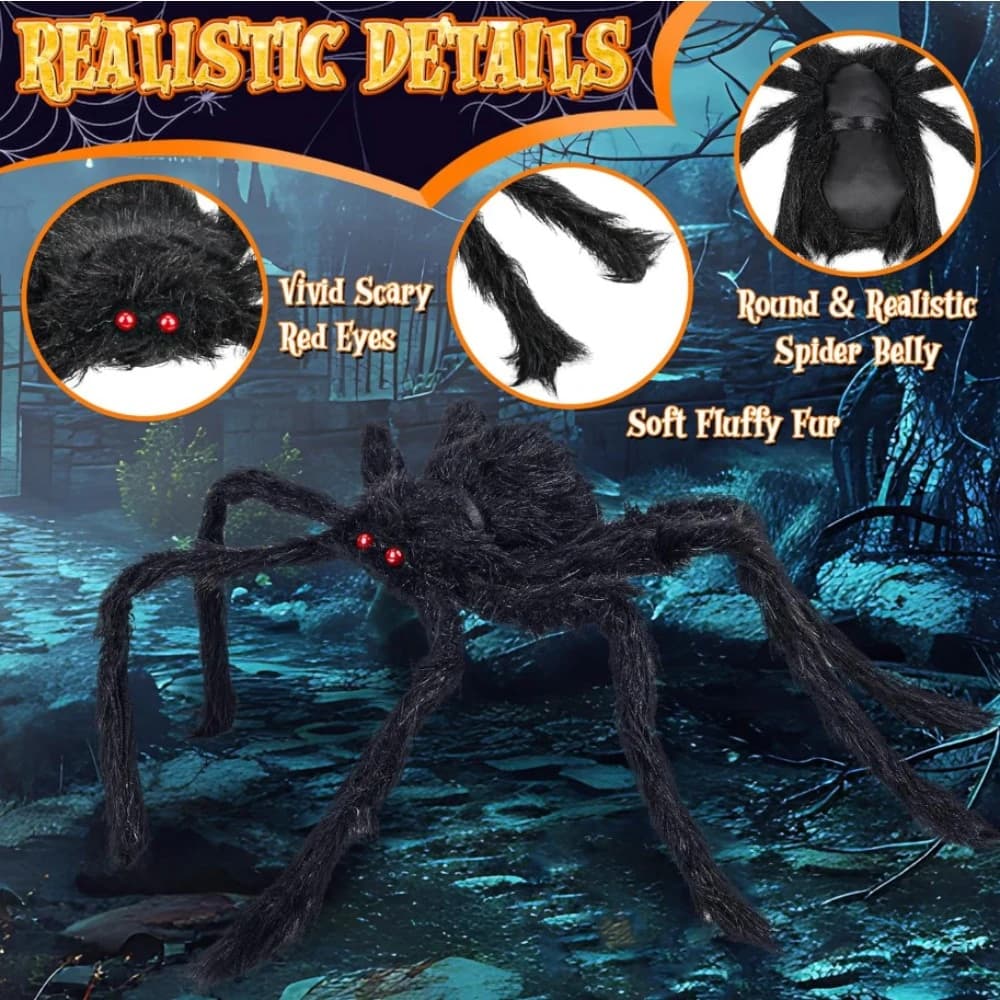 Giant Plush Black Spider 47 Inch Halloween Decoration Web Party Realistic