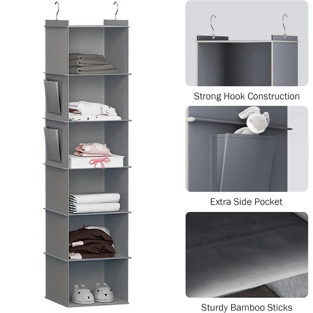 Hanging Shelving Wall Mounted Storage Clothing Rack Fabric 3 4 5 6 Grid Sorting — image 3
