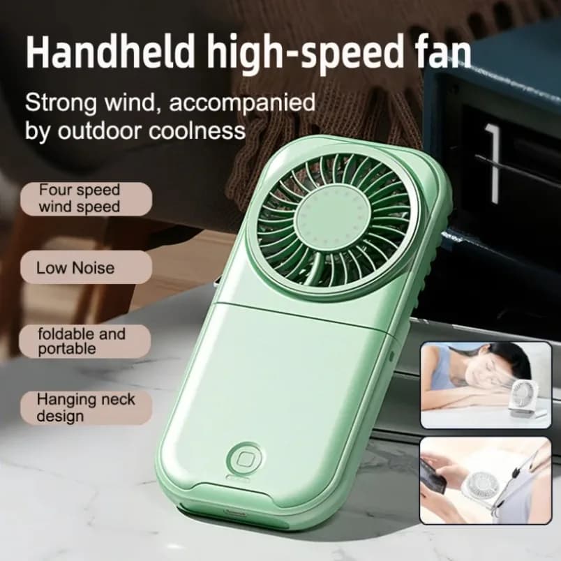 Foldable Neck Hanging Fan Rechargeable Handheld Portable 4 Speed Desk Fan — image 6