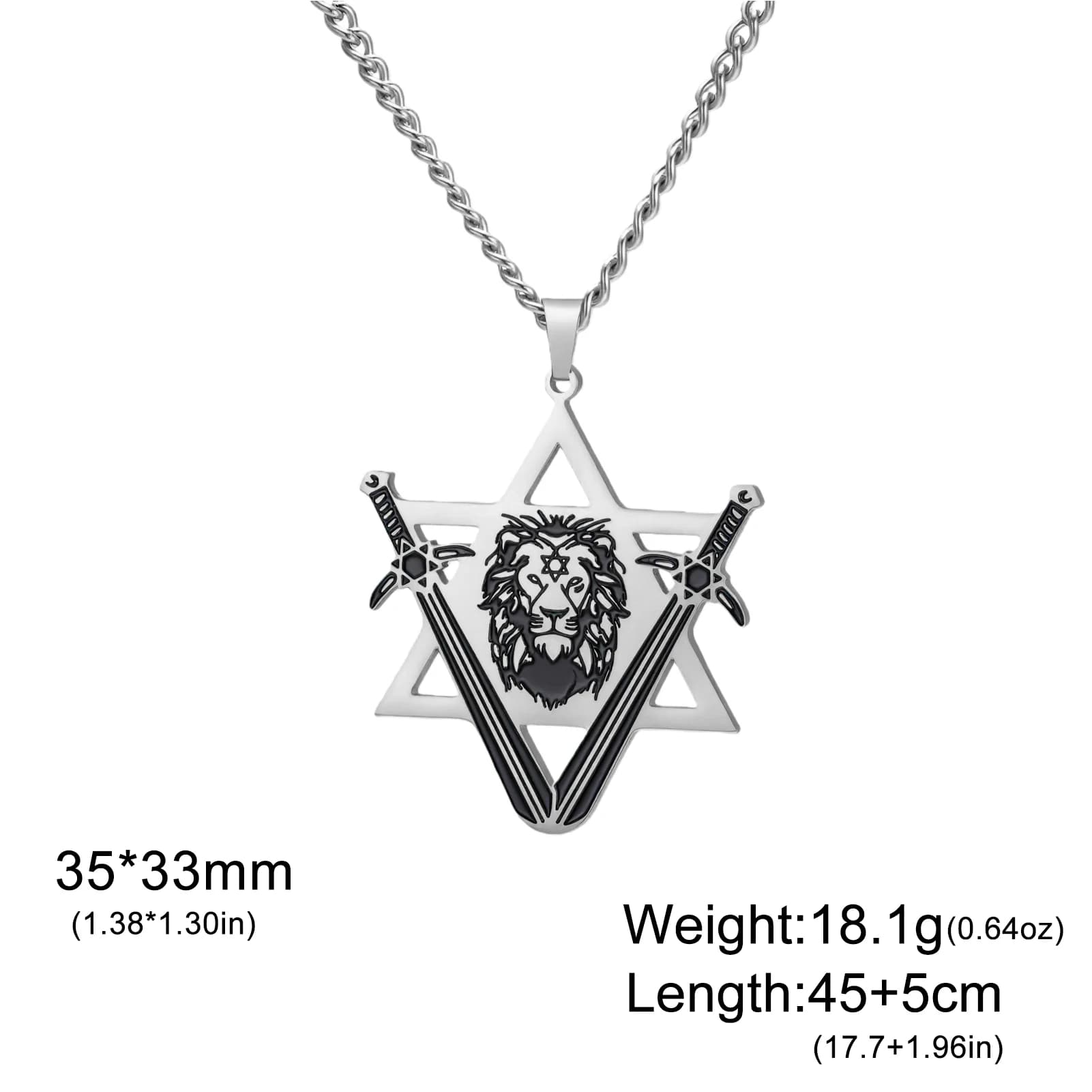 Punk Star of David Lion Head Pendant Necklace Stainless Steel for Women — image 7